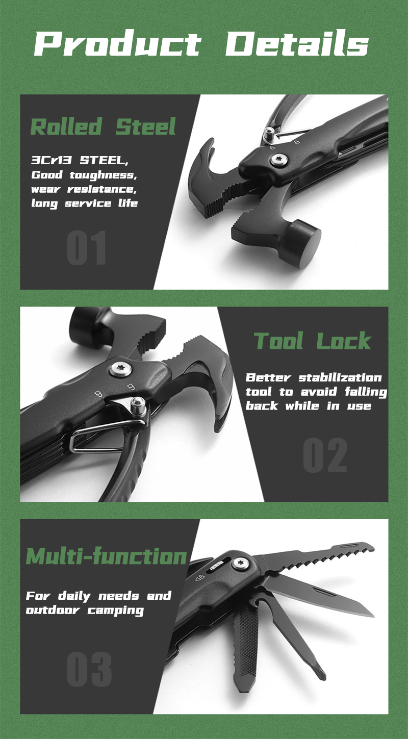 Martillo multiusos para acampar con alicates