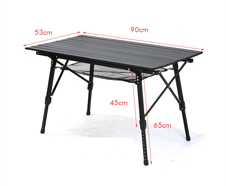 Mesa de camping enrollable de aluminio de 90 cm con forma de huevo y bolsa de almacenamiento