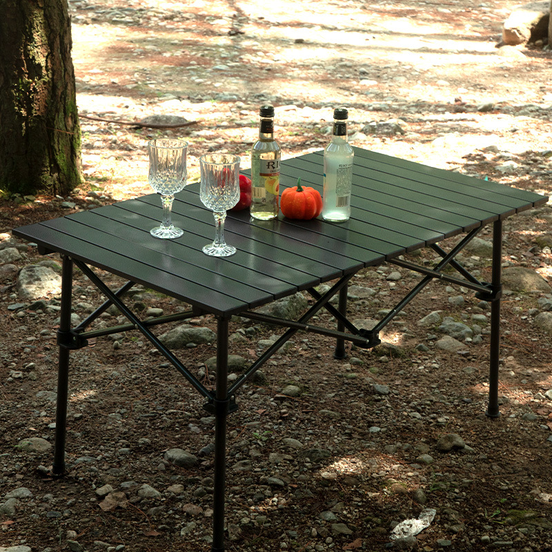 Mesa de camping de aluminio para exteriores, negra y personalizada