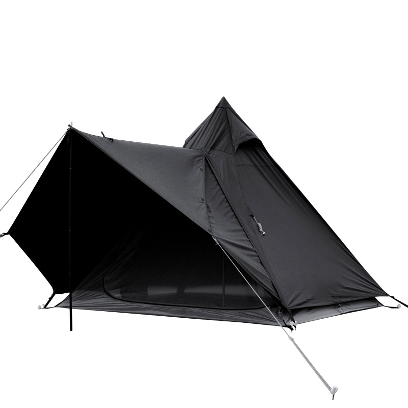 Tienda de campaña impermeable con forma de pirámide negra, tienda de campaña india con protección solar