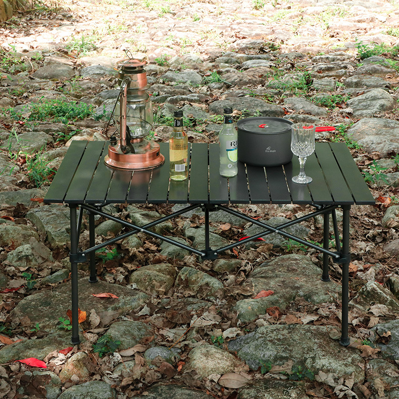 Mesa de camping de aluminio para exteriores, negra y personalizada