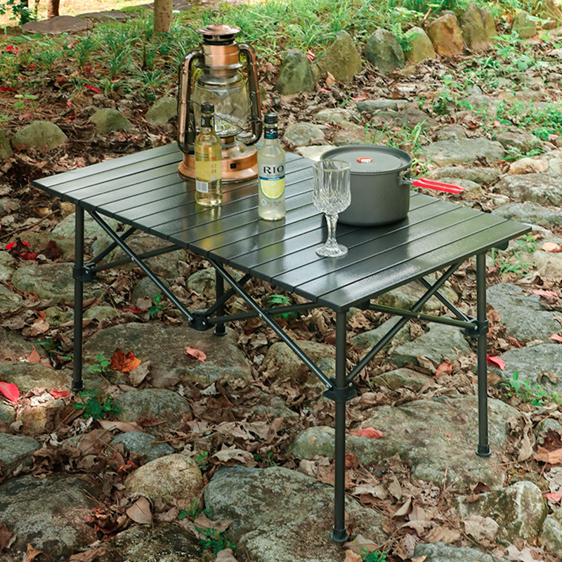Mesa de camping de aluminio para exteriores, negra y personalizada