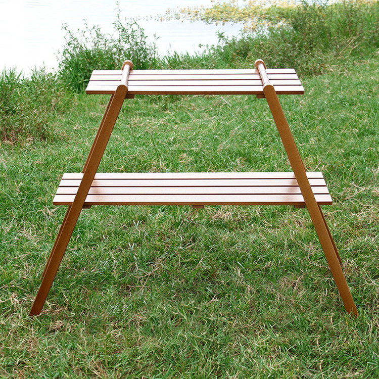 Estantes de almacenamiento de madera para acampar de 2 niveles: organizador de utensilios de cocina plegable