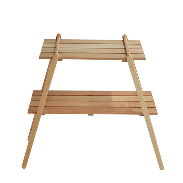 Estantes de almacenamiento de madera para acampar de 2 niveles: organizador de utensilios de cocina plegable