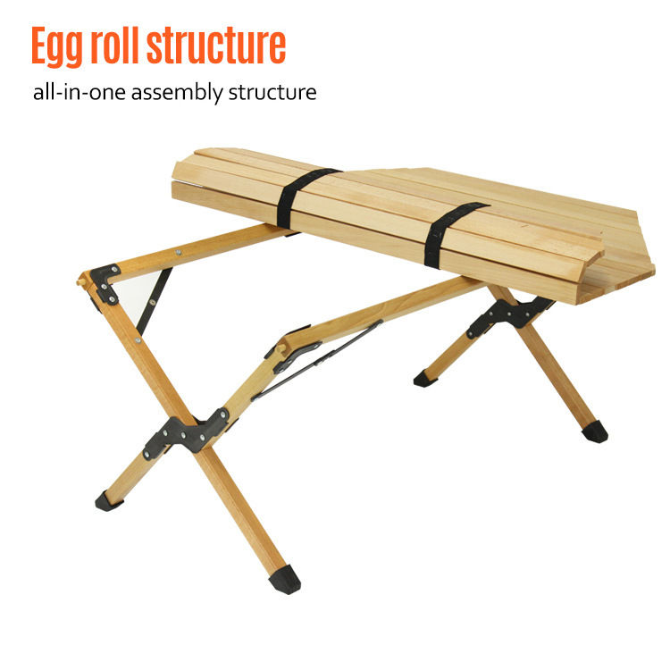 Mesa de madera de haya con tapa de rollo de huevo para mesa de picnic de camping