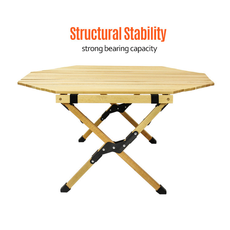 Mesa de madera de haya con tapa de rollo de huevo para mesa de picnic de camping