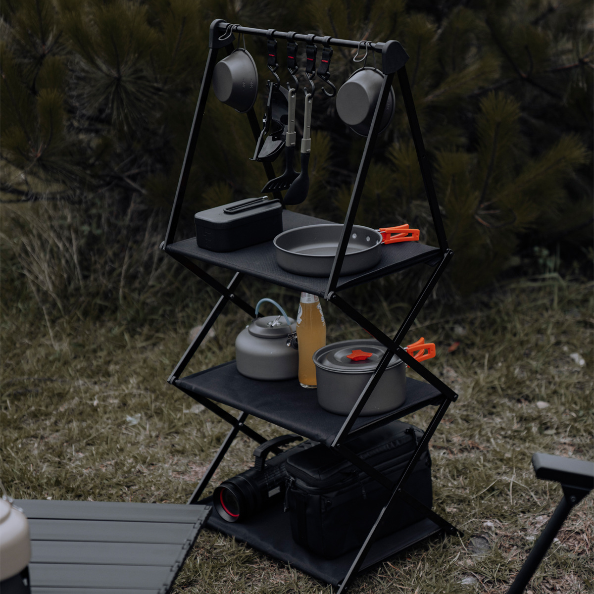 Estantes de almacenamiento plegables de aluminio para acampar: doble y triple capa