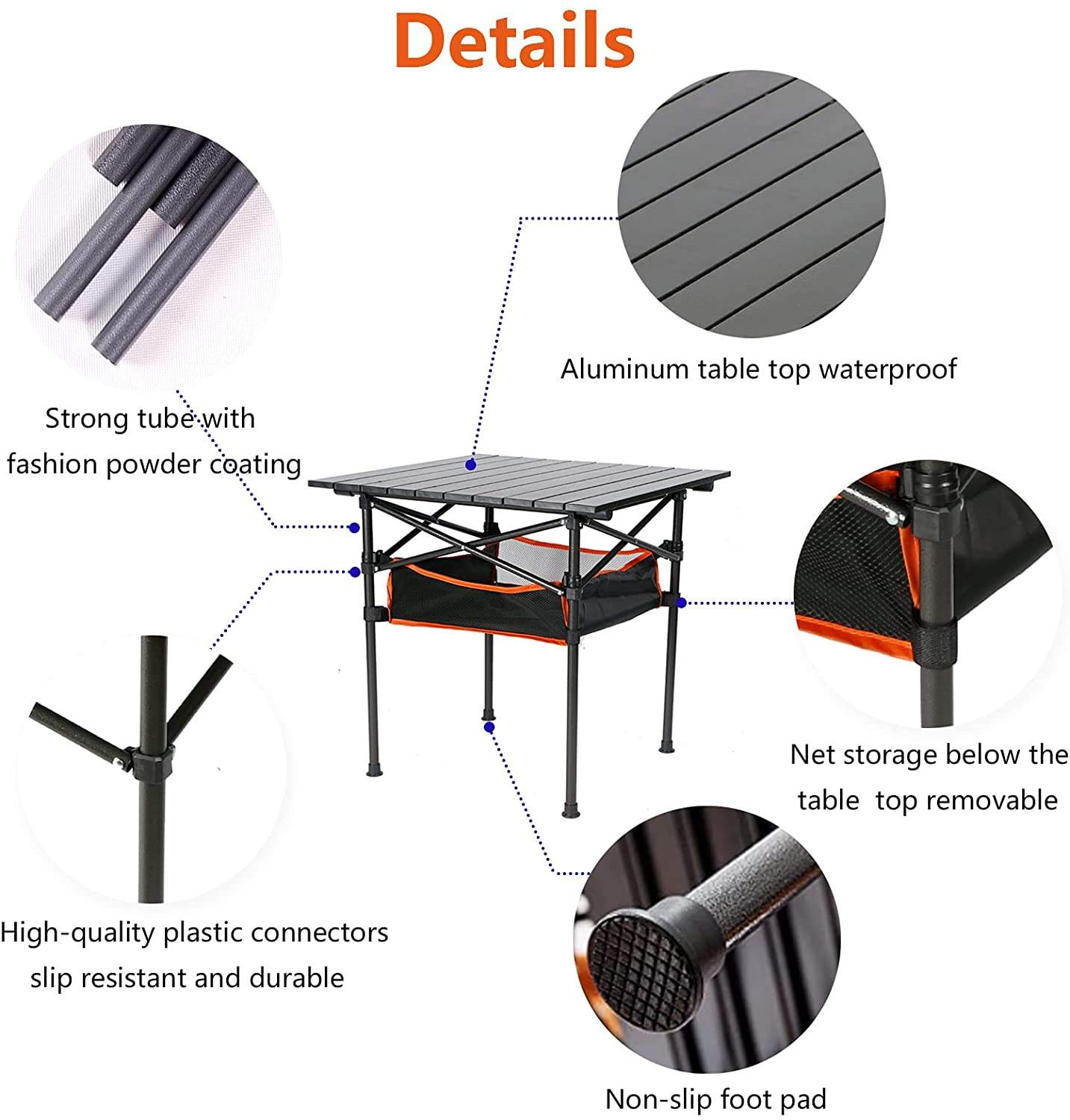 Mesa de camping plegable portátil de aluminio con bolsa de red