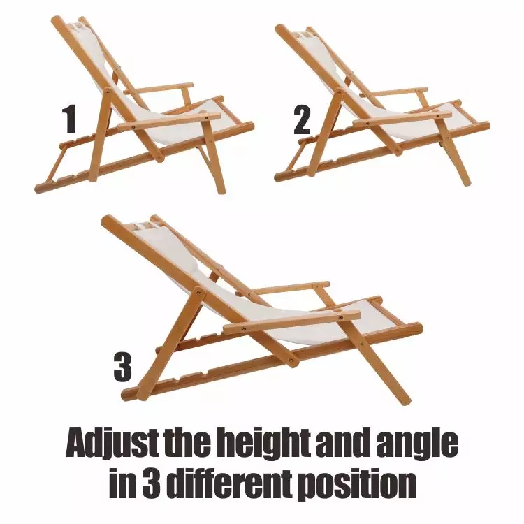 Silla reclinable de madera ajustable de 3 velocidades para playa, camping y jardín