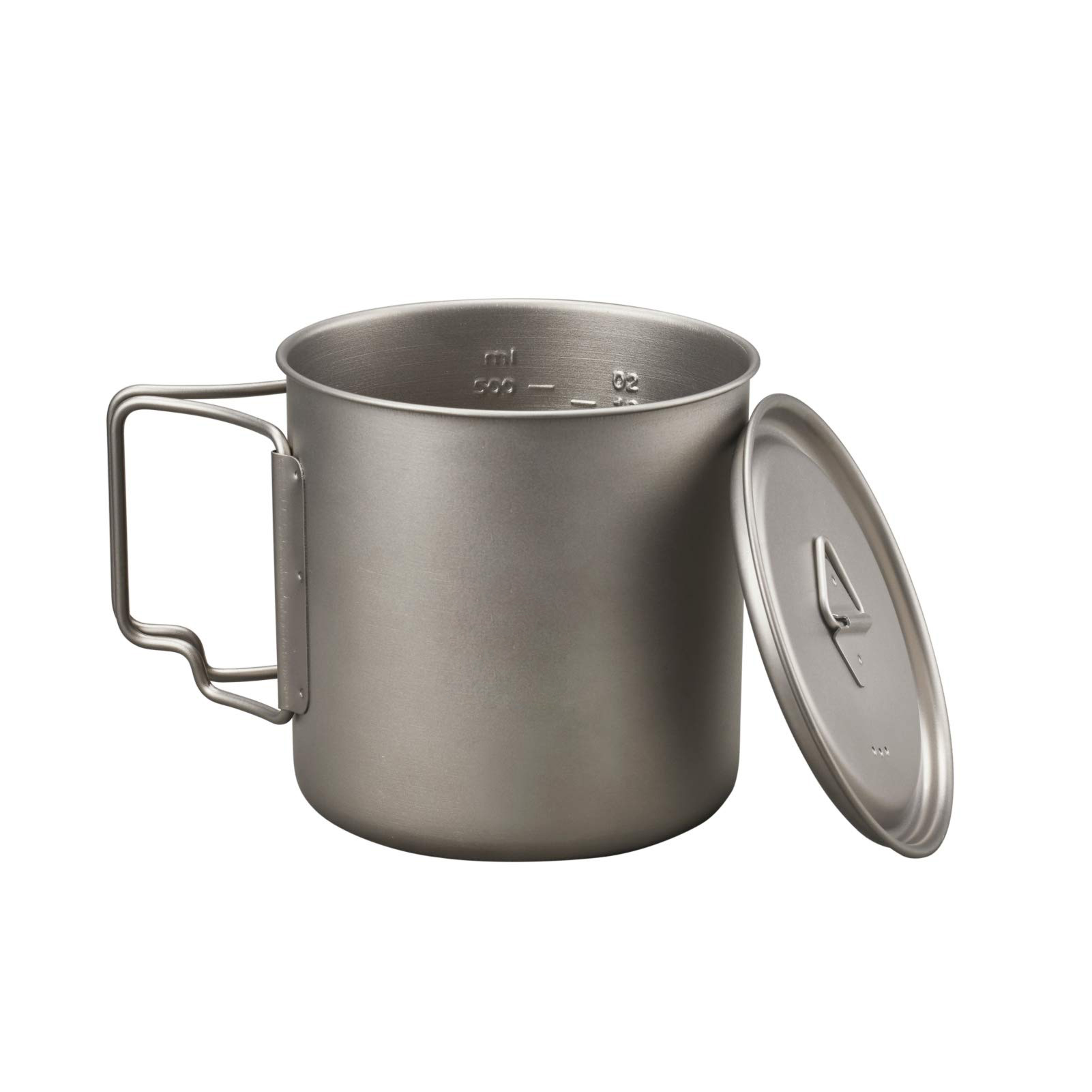 Tazas de titanio para acampar de 550 ml con tapa y asa plegable