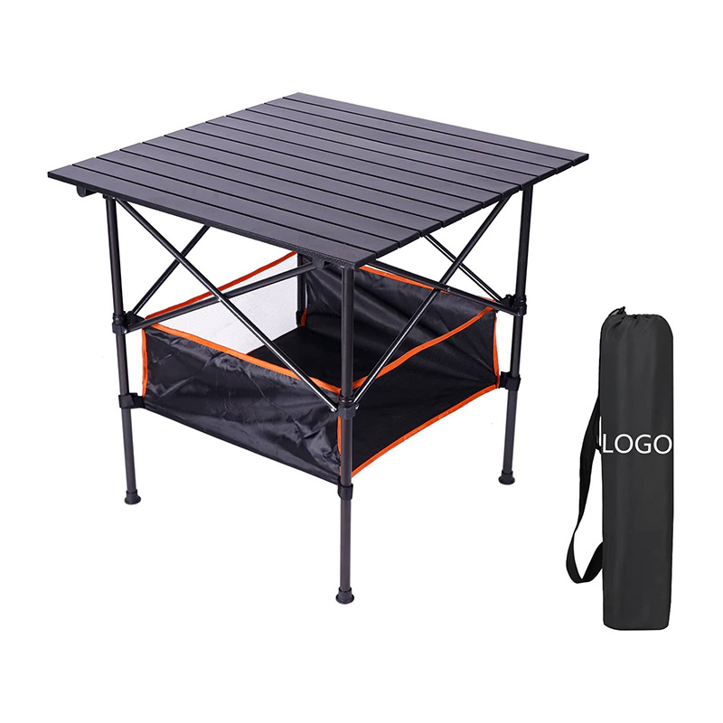 Mesa de camping plegable portátil de aluminio con bolsa de red