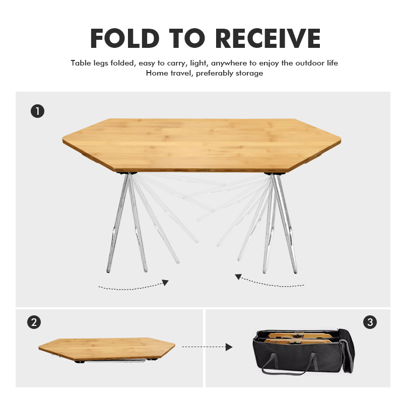 Mesa de barbacoa para camping con empalme octogonal de madera contrachapada de arce