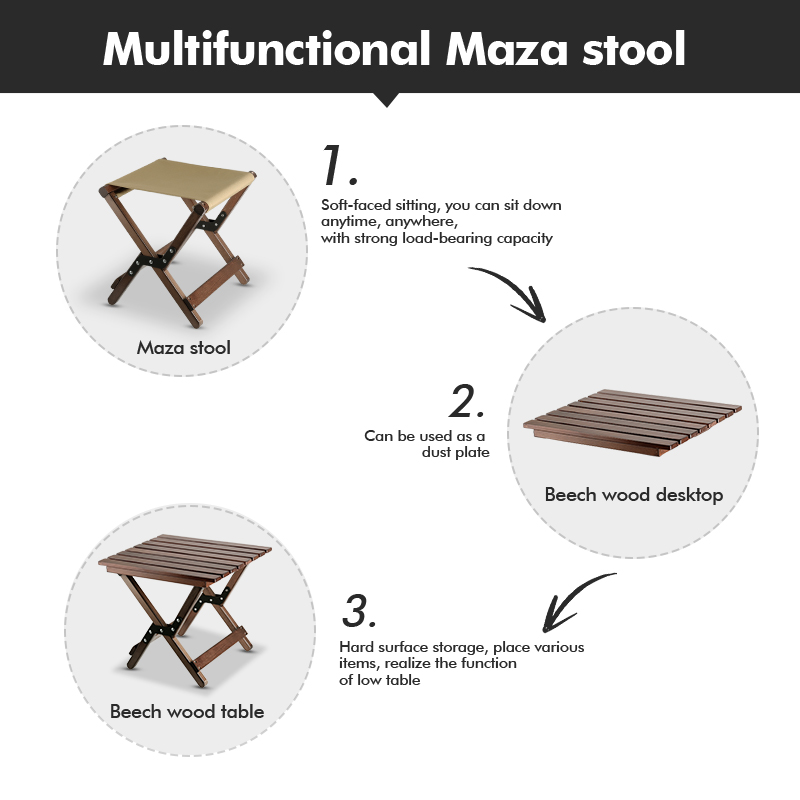 Taburete de madera portátil | Camping plegable Mazza
