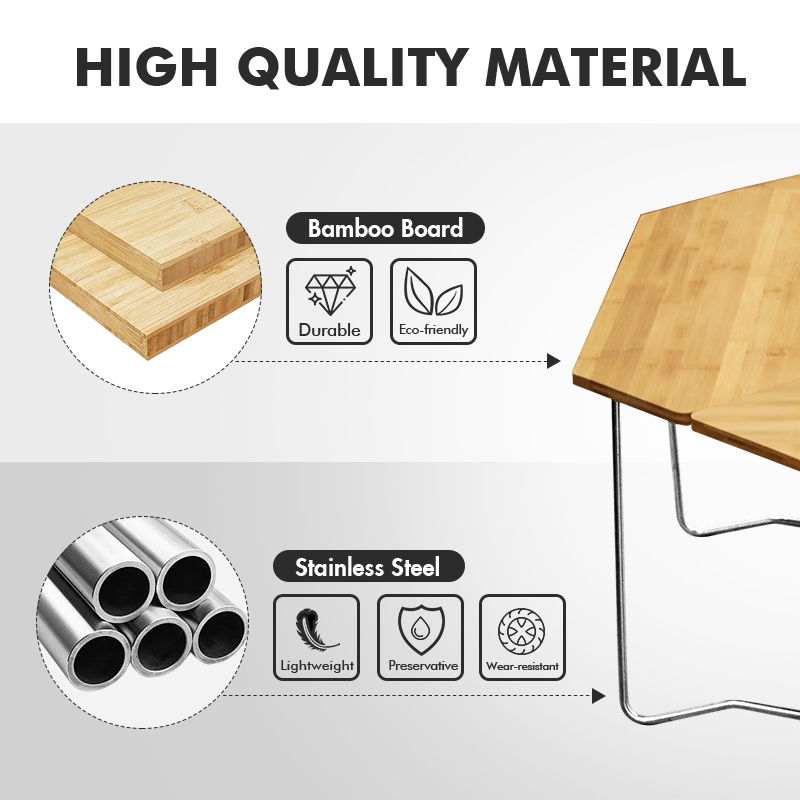 Mesa de barbacoa para camping con empalme octogonal de madera contrachapada de arce