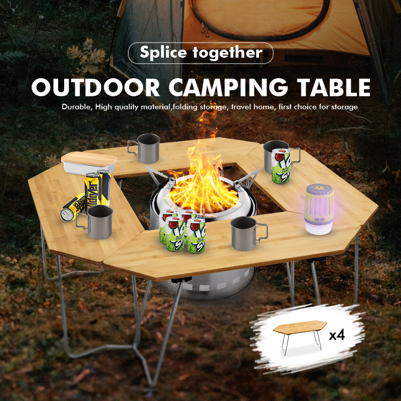 Mesa de barbacoa para camping con empalme octogonal de madera contrachapada de arce