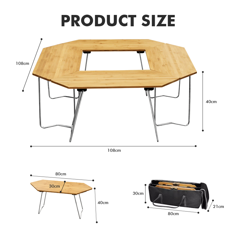 Mesa de barbacoa para camping con empalme octogonal de madera contrachapada de arce