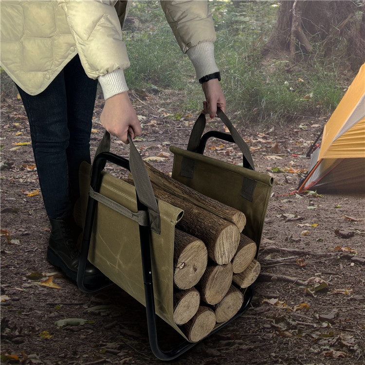 Bolsa de transporte para leña al aire libre con soporte de acero