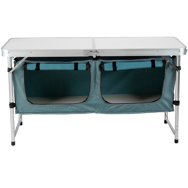 Mesa de cocina plegable portátil para campamento con organizador de almacenamiento y patas de altura ajustable