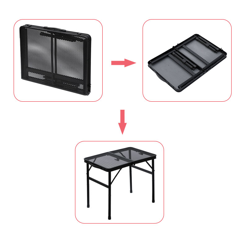 Mesa plegable de malla de alambre para acampar, picnic, patio y playa