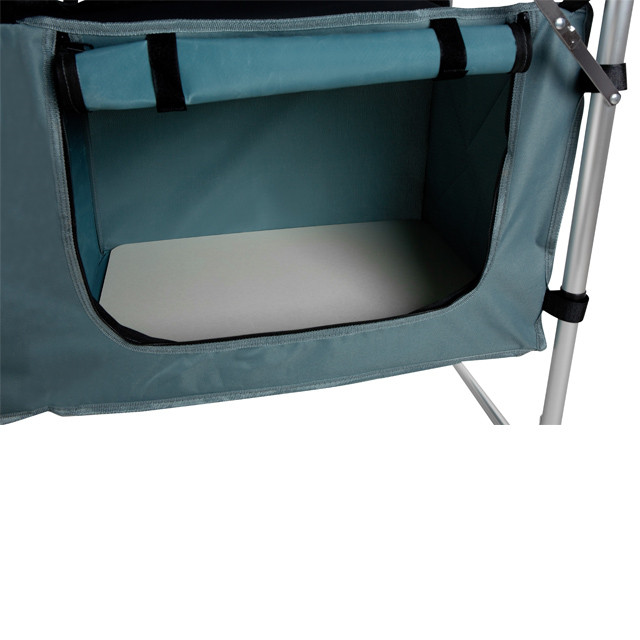 Mesa de cocina plegable portátil para campamento con organizador de almacenamiento y patas de altura ajustable