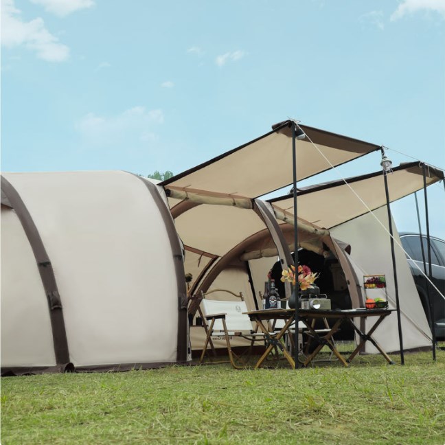 Tienda de campaña tipo túnel para exteriores con toldo lateral para acampar de gran capacidad