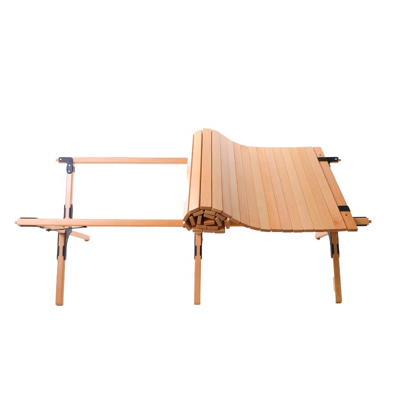 Mesa de camping de madera maciza plegable para exteriores