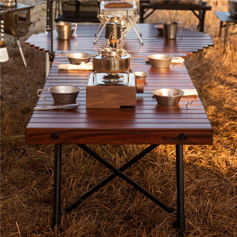 Mesa de camping plegable y enrollable de aluminio