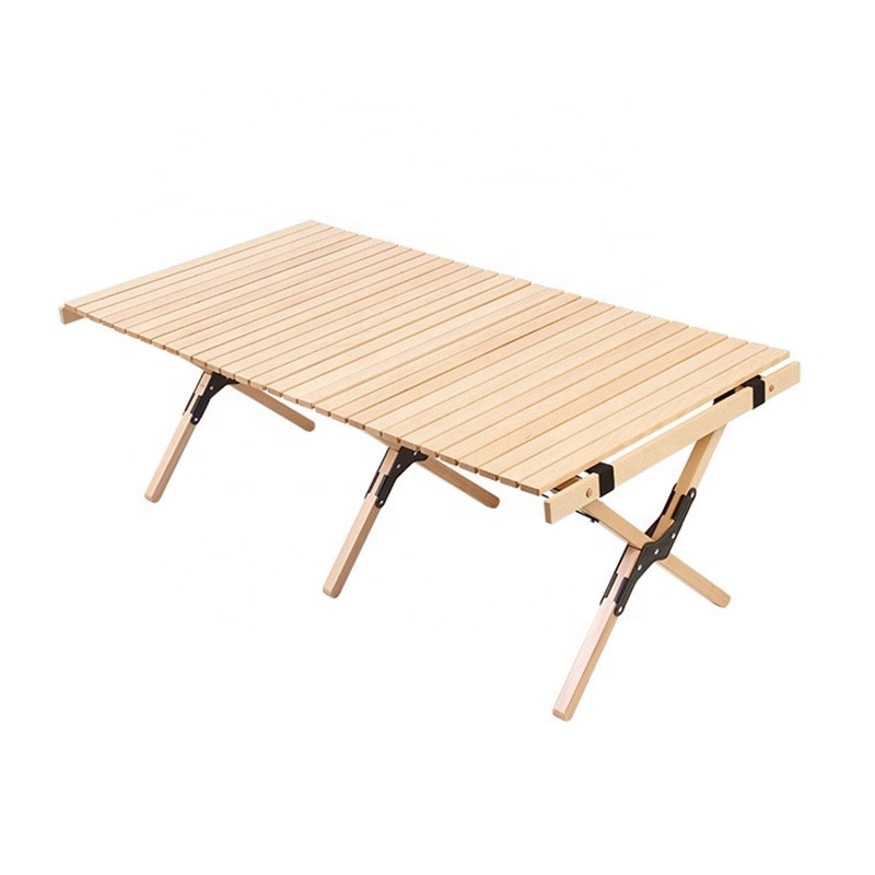 Mesa de camping de madera maciza plegable para exteriores