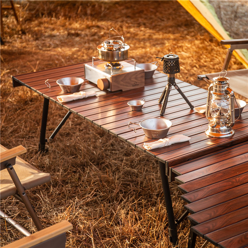Mesa de camping plegable y enrollable de aluminio