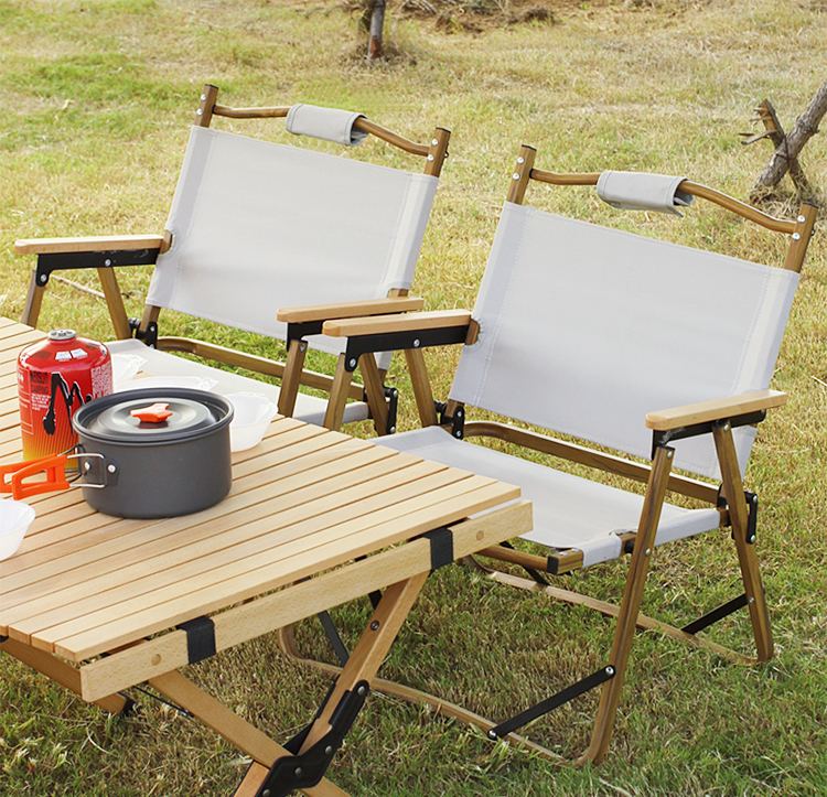 Silla de camping plegable Kermit de aluminio con veta de madera