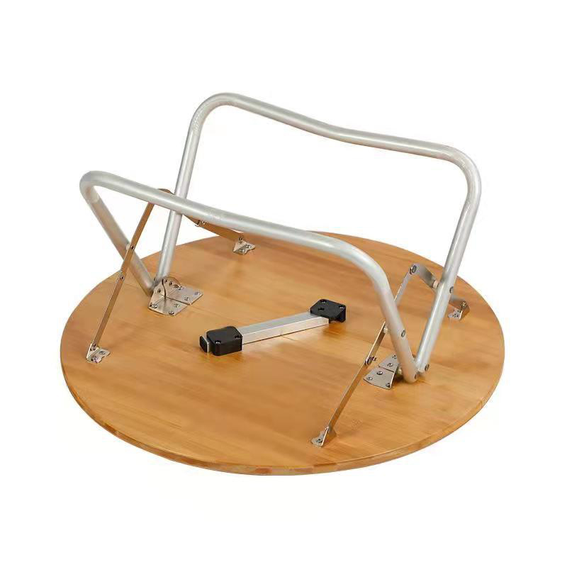 Mesa de viaje redonda plegable de bambú