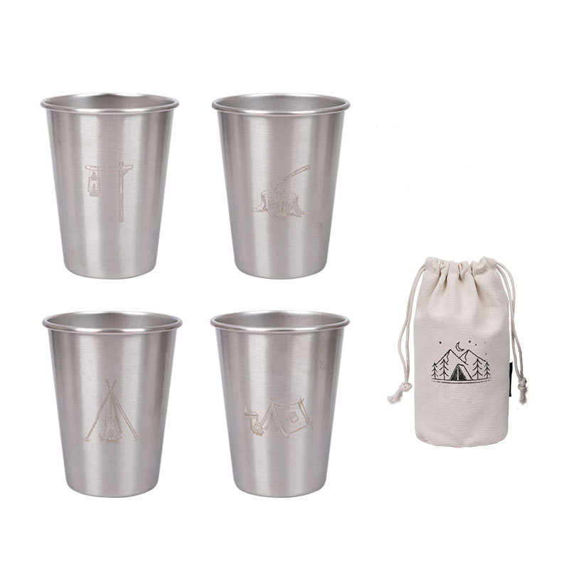 Vaso de agua para acampar al aire libre de acero inoxidable 304 - Juego de cuatro piezas