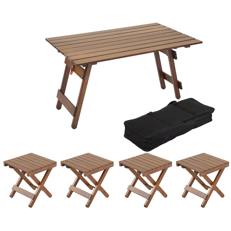 Juego de mesa y sillas de camping de madera de haya y roble