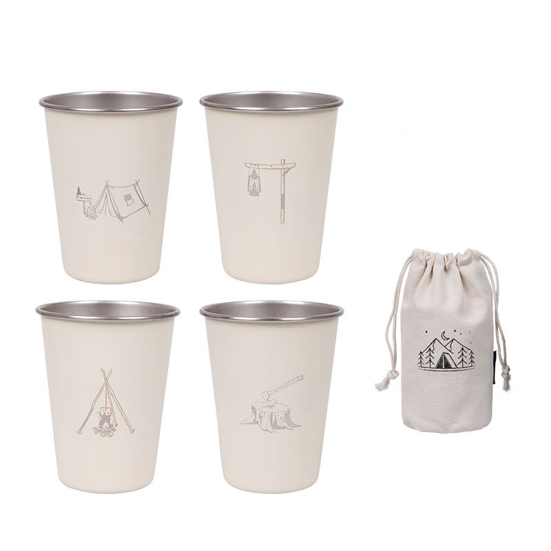 Vaso de agua para acampar al aire libre de acero inoxidable 304 - Juego de cuatro piezas