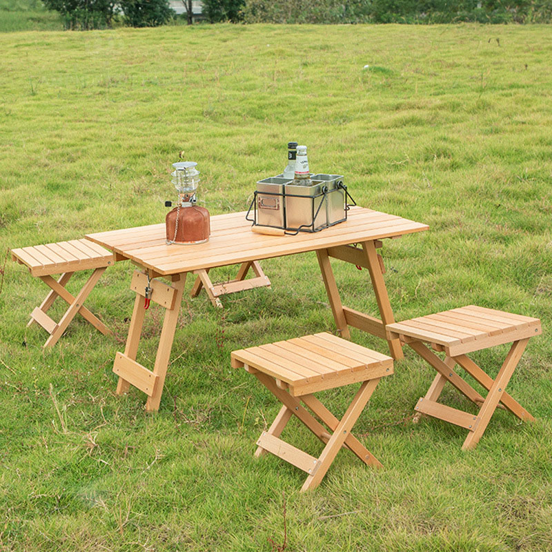 Juego de mesa y sillas de camping de madera de haya y roble