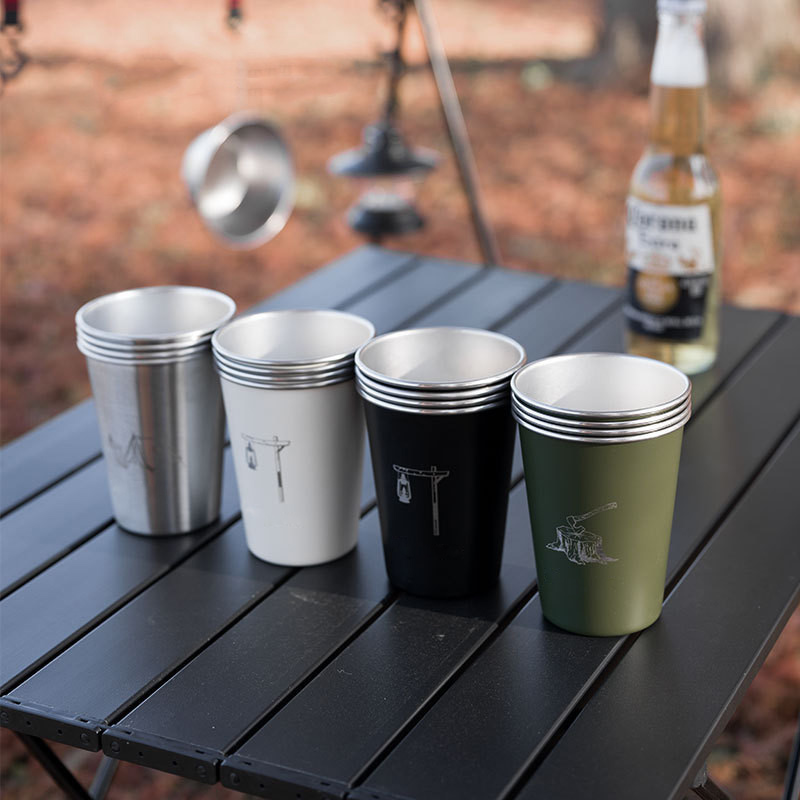Vaso de agua para acampar al aire libre de acero inoxidable 304 - Juego de cuatro piezas