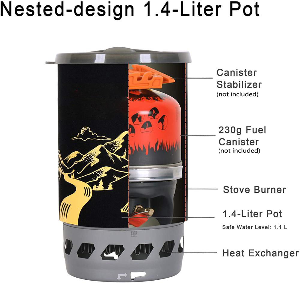 Estufas de gas para acampar integradas de una pieza con olla de 1.4 litros