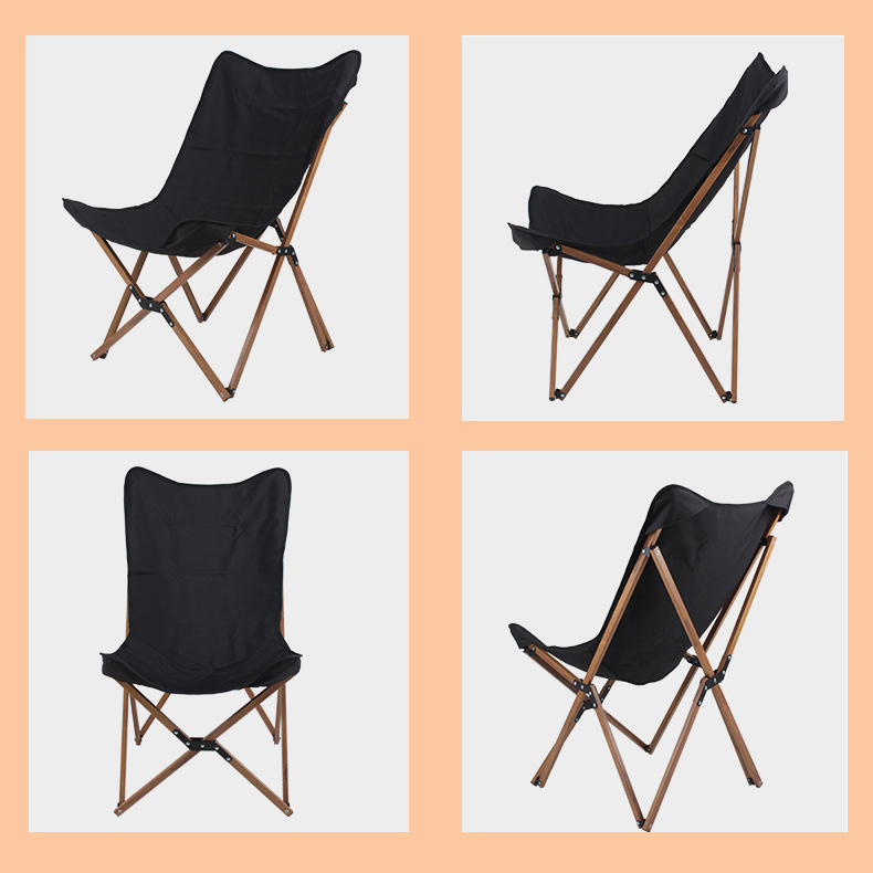 Silla plegable tipo mariposa de aluminio con veta de madera para acampar, hacer senderismo, fiestas en el jardín y pescar