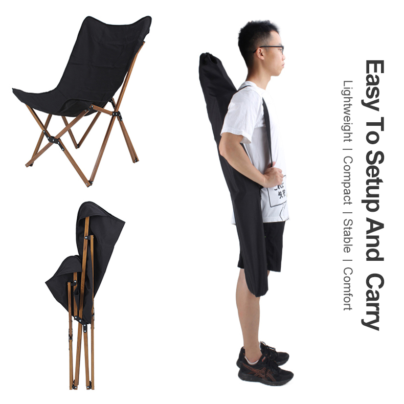 Silla plegable tipo mariposa de aluminio con veta de madera para acampar, hacer senderismo, fiestas en el jardín y pescar