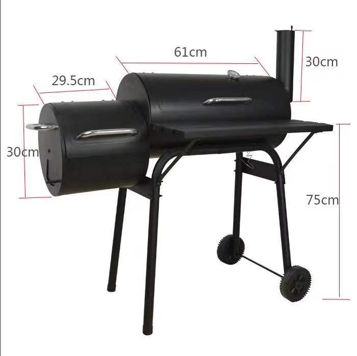 Parrilla de carbón para barbacoa de doble barril con ahumador descentrado