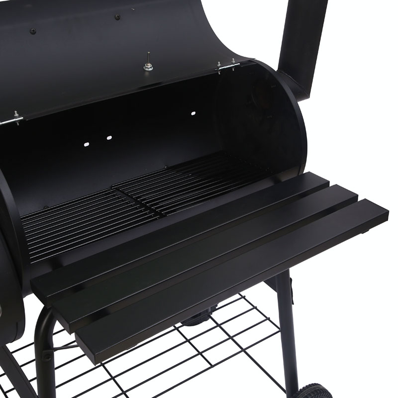 Parrilla de carbón para barbacoa de doble barril con ahumador descentrado
