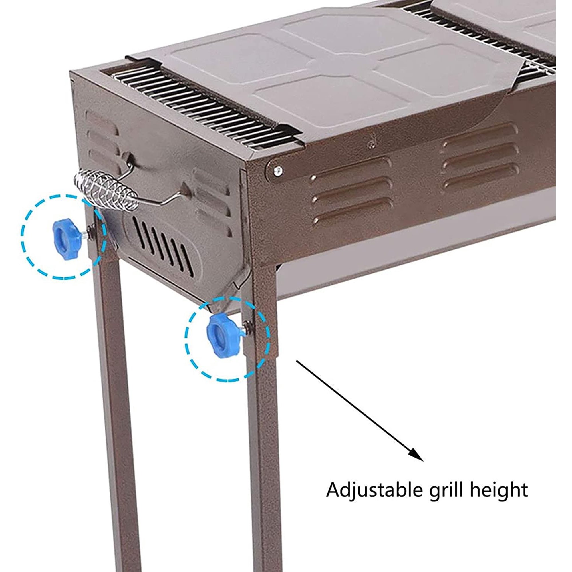 Parrillas de carbón plegables de acero inoxidable con sartén antiadherente y patas de altura ajustable