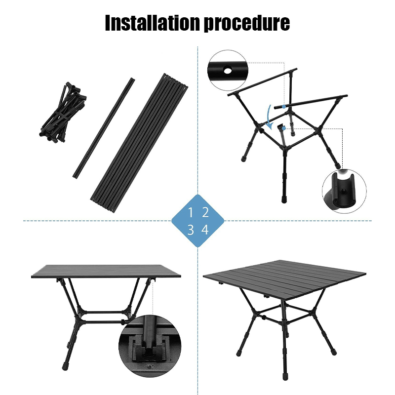Mesa de camping plegable de aluminio: portátil, ajustable en altura, para exteriores, camping, mochileros, playa, picnics