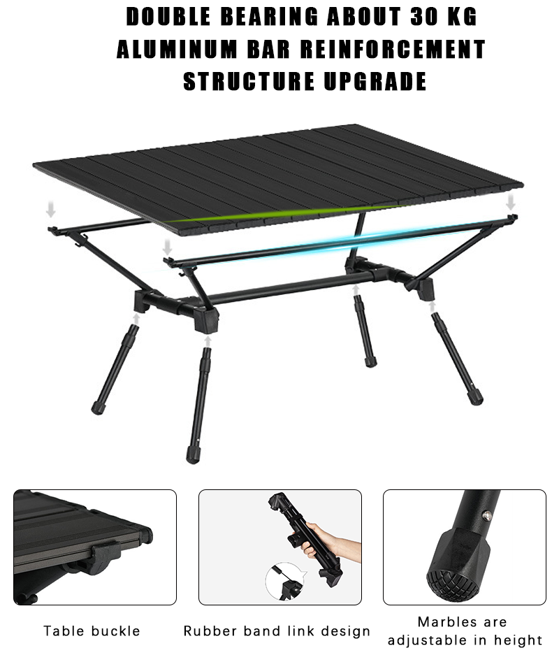 Mesa de camping plegable de aluminio, ligera y portátil, con patas telescópicas