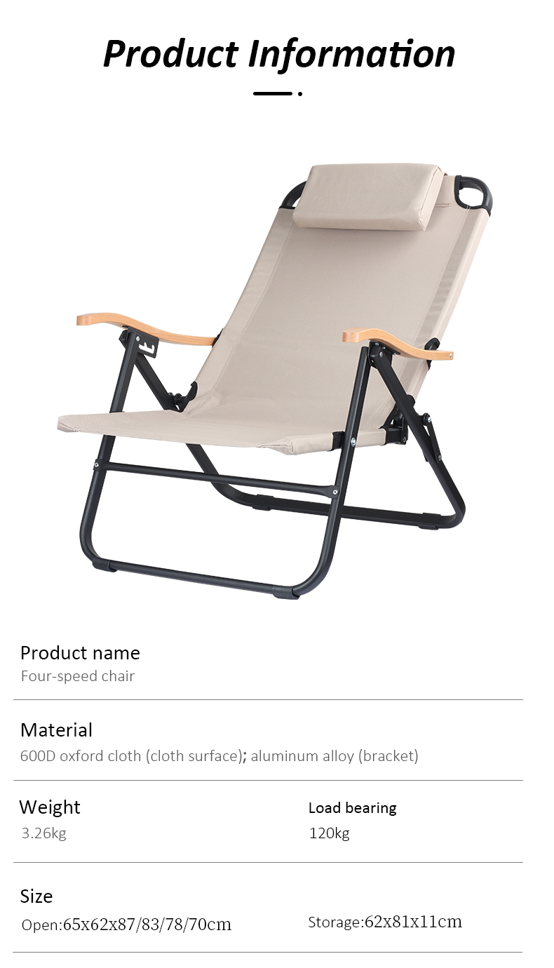 Silla plegable reclinable de aluminio con respaldo ajustable de 4 velocidades