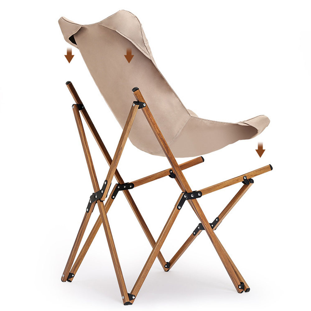 Silla de camping plegable con estructura de aluminio y forma de mariposa