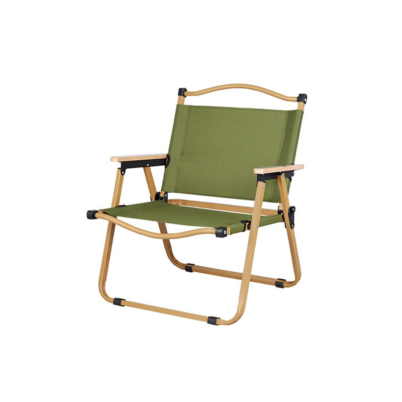 Silla plegable portátil de aluminio con veta de madera para acampar, patio, jardín y playa