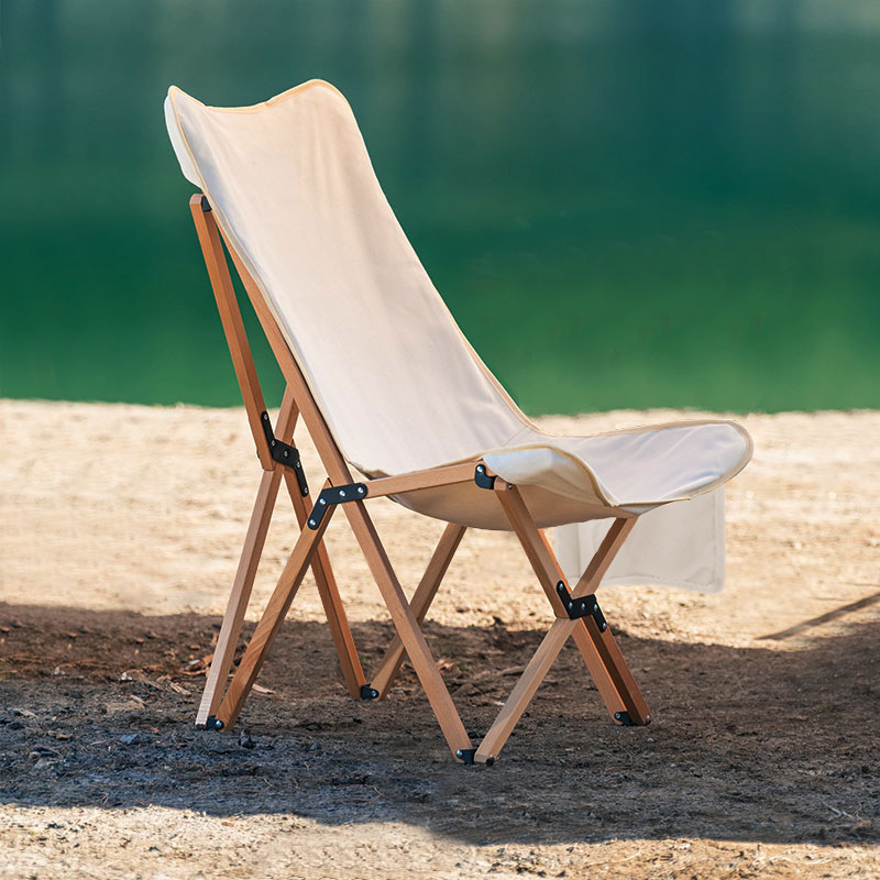 Silla de camping portátil de madera | Soporte de mariposa, tela de lona