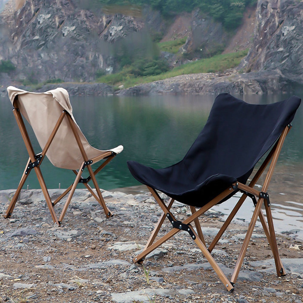 Silla de camping plegable con estructura de aluminio y forma de mariposa