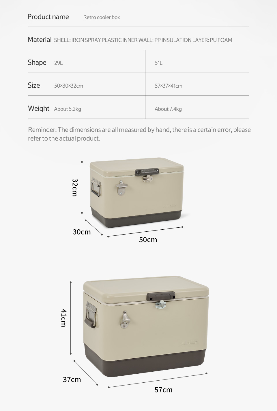 Nevera portátil de metal personalizada para exteriores de 29 l/51 l: hielera para acampar